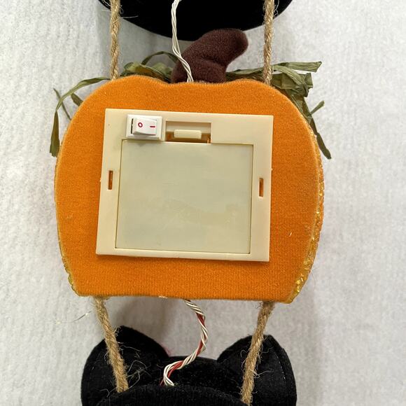 Halloween VTG Melted Plastic Popcorn Light Up Pumpkin Black Cat Wall Hanging - Picture 6 of 10